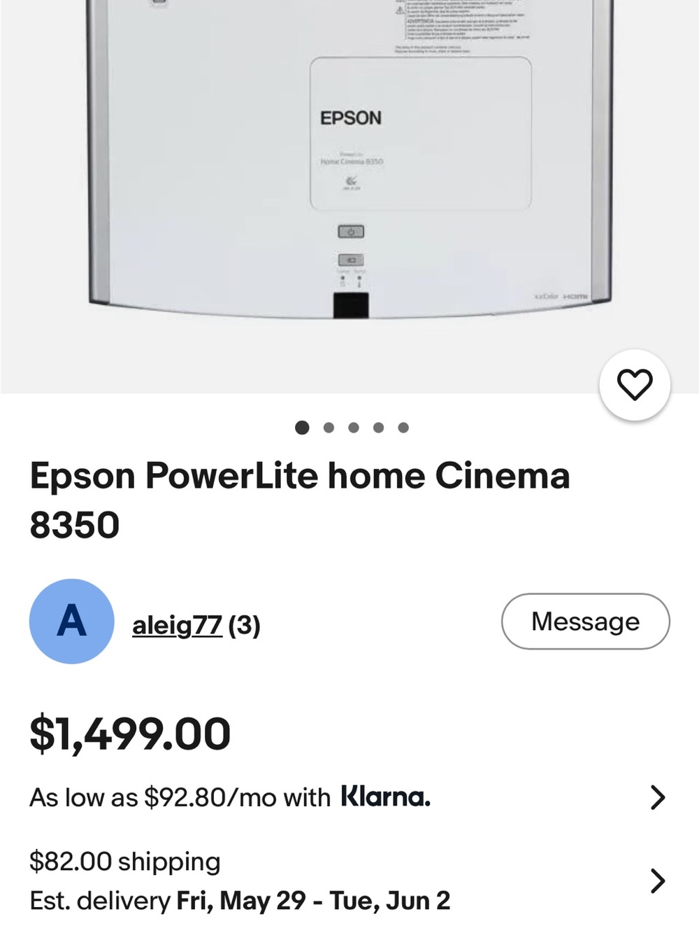 Epson cinema 8350,White with very nice adj. lens and tons of different hookups. - Picture 7 of 7